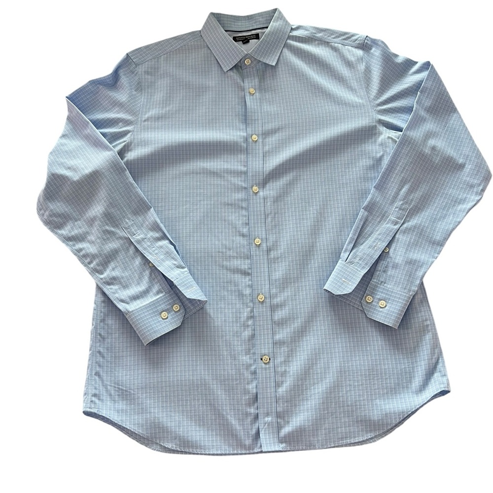 Banana Republic Blue White plaid Slim‎ fit Dress shirt size XL - Picture 4 of 8